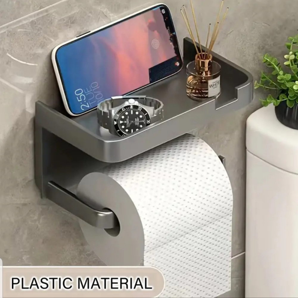 - Wall Toilet Paper Holder With Tray - Gray